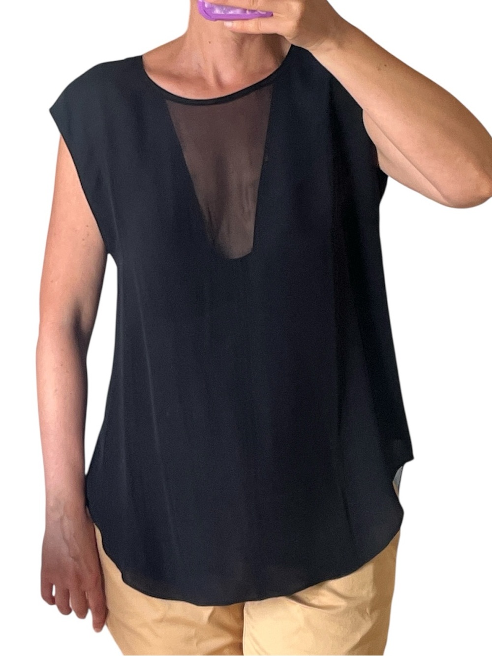 Rebecca Taylor 100% silk Charlie top black color blouse size 12